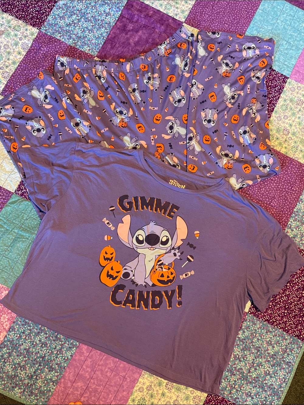 Disney Halloween Stitch, jack-o’-lantern &candy pajama set size XL NWOT